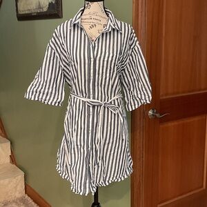 Striped Blue and White Mini Dress, Size L